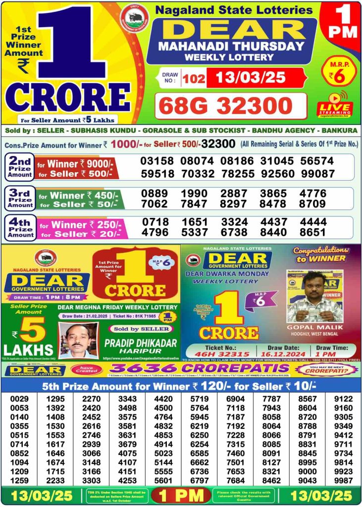 Lottery Sambad 1 PM Today Result